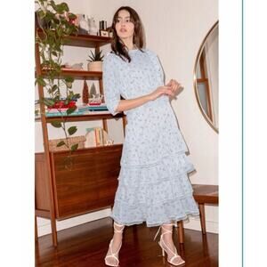 Lulus Ruffle Tiered Maxi Dress XS Blue Floral Cottagecore Romantic Spring Boho